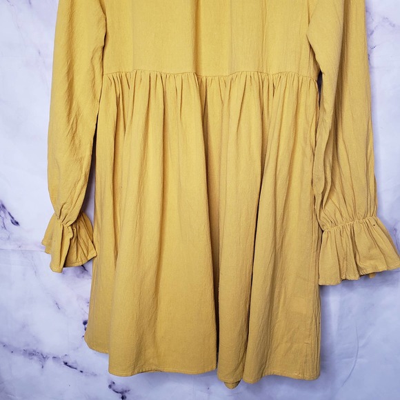 SHEIN Mustard Yellow Long Sleeve BabyDoll Mini Dress XS - Picture 2 of 12